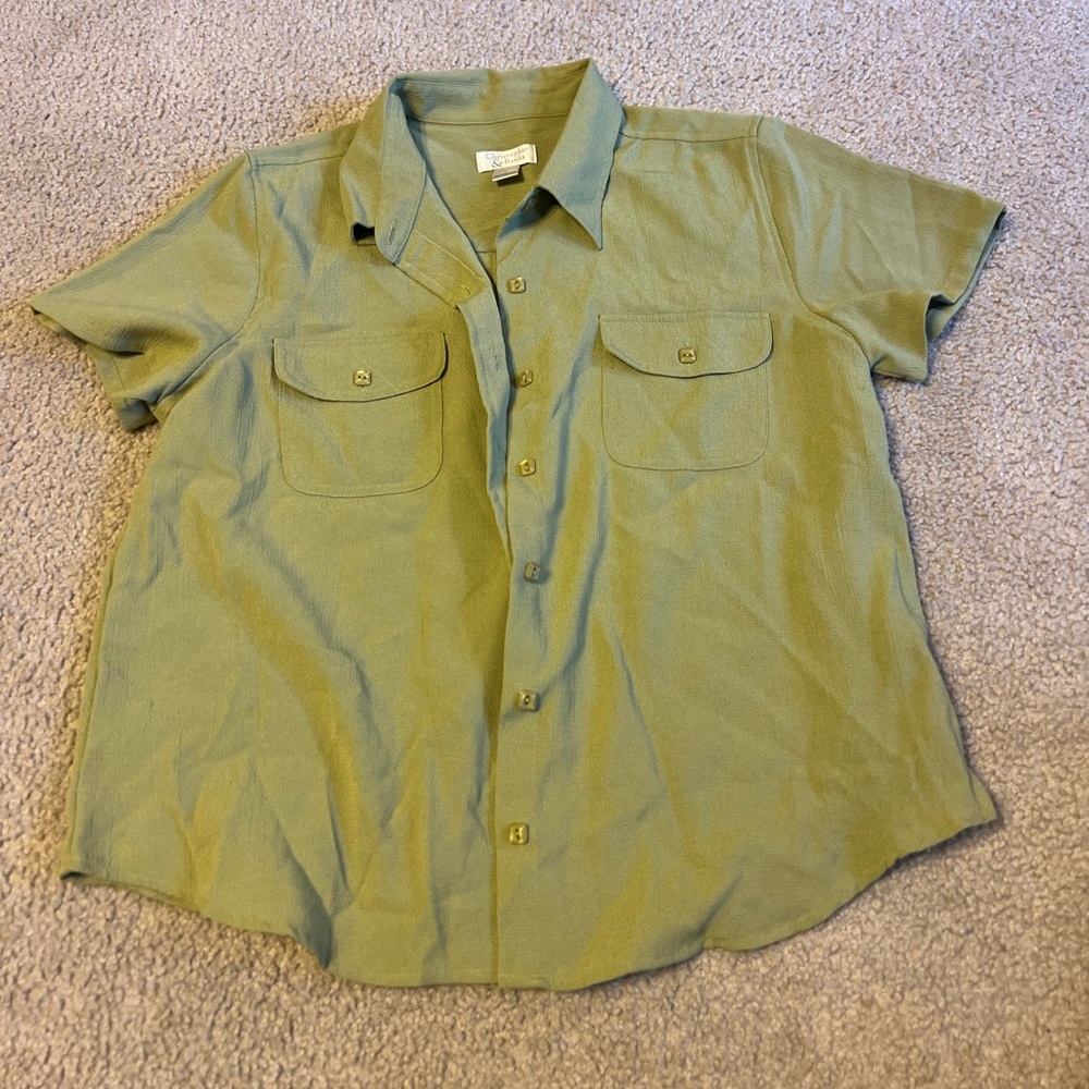 Christopher & Banks Olive Green Button-Down Shirt